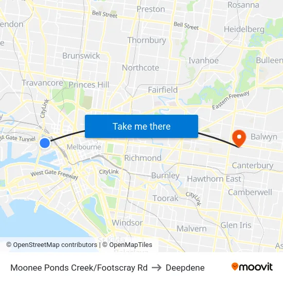 Moonee Ponds Creek/Footscray Rd to Deepdene map