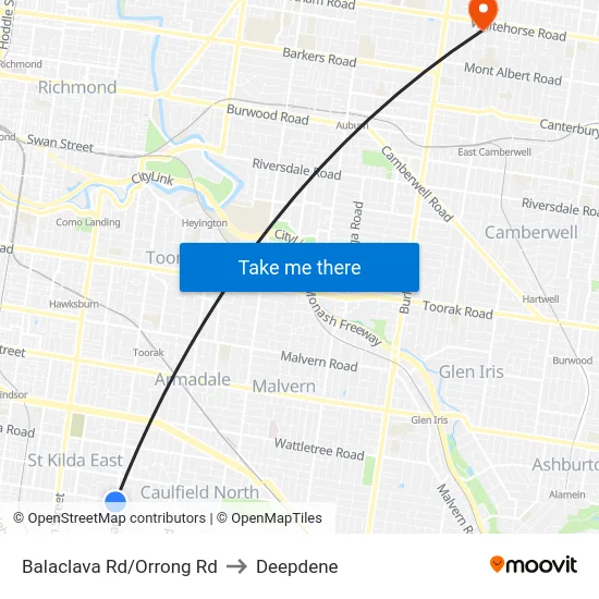 Balaclava Rd/Orrong Rd to Deepdene map