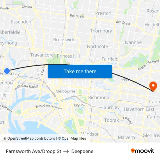 Farnsworth Ave/Droop St to Deepdene map