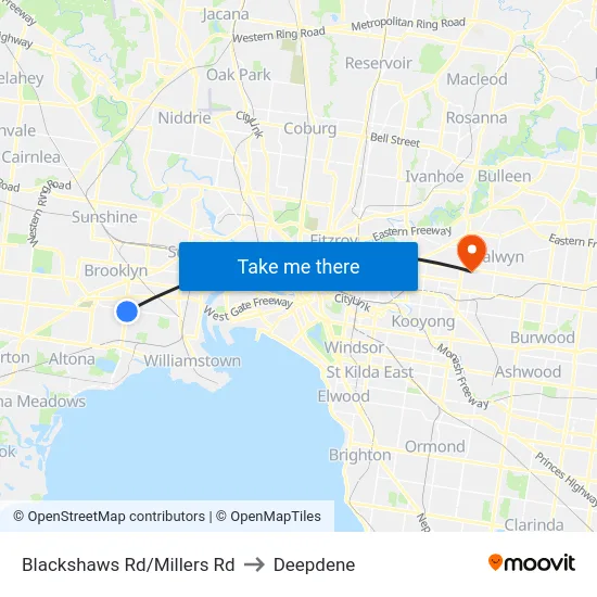 Blackshaws Rd/Millers Rd to Deepdene map