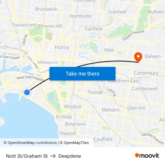 Nott St/Graham St to Deepdene map