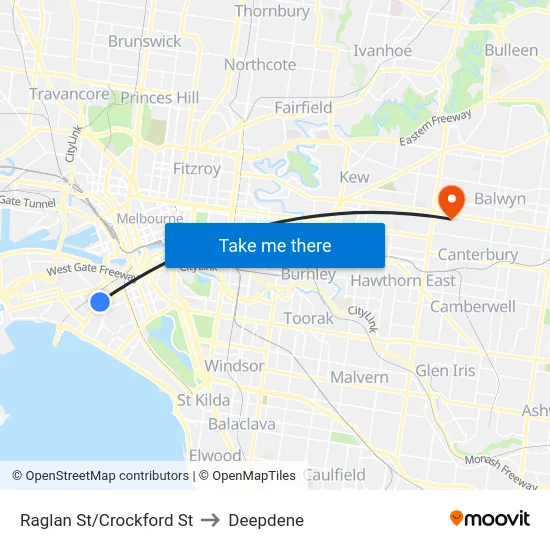 Raglan St/Crockford St to Deepdene map