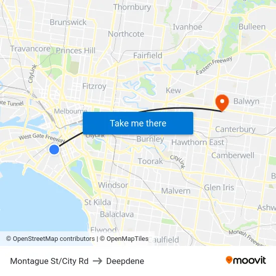 Montague St/City Rd to Deepdene map