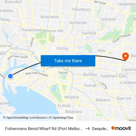 Fishermans Bend/Wharf Rd to Deepdene map