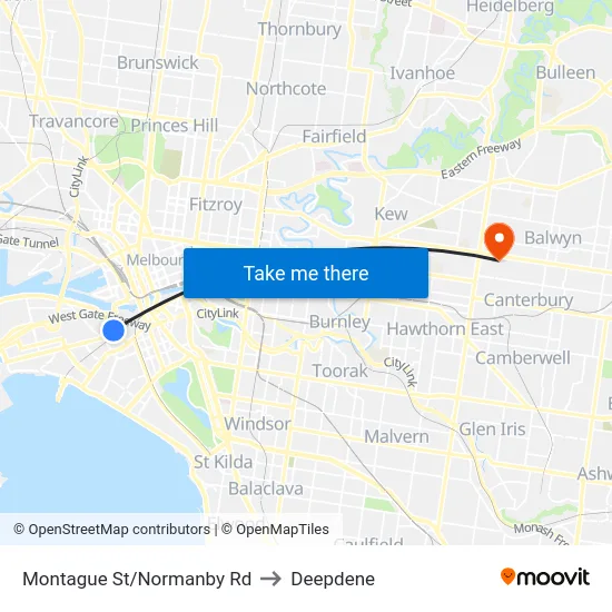 Montague St/Normanby Rd to Deepdene map