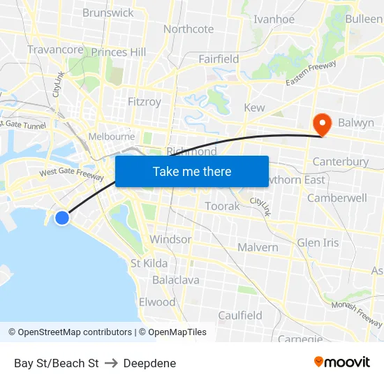 Bay St/Beach St to Deepdene map