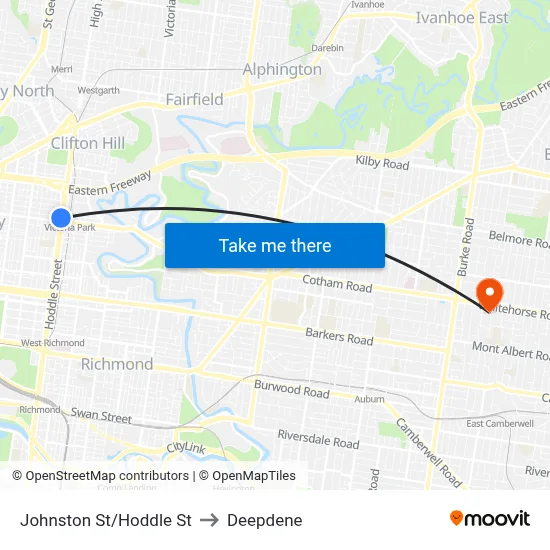 Johnston St/Hoddle St to Deepdene map