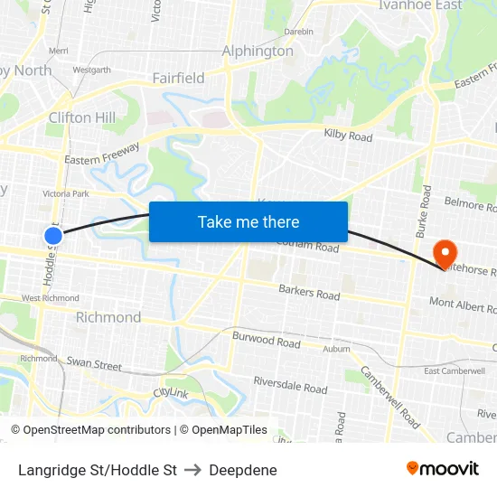Langridge St/Hoddle St to Deepdene map