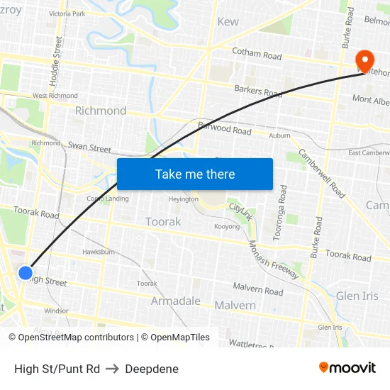 High St/Punt Rd to Deepdene map