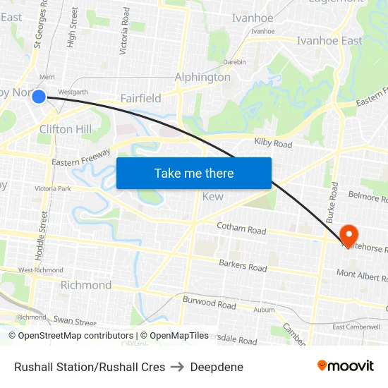 Rushall Station/Rushall Cres to Deepdene map