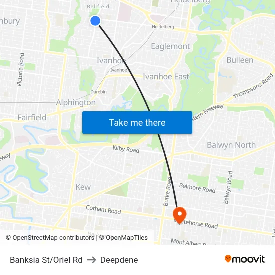 Banksia St/Oriel Rd to Deepdene map