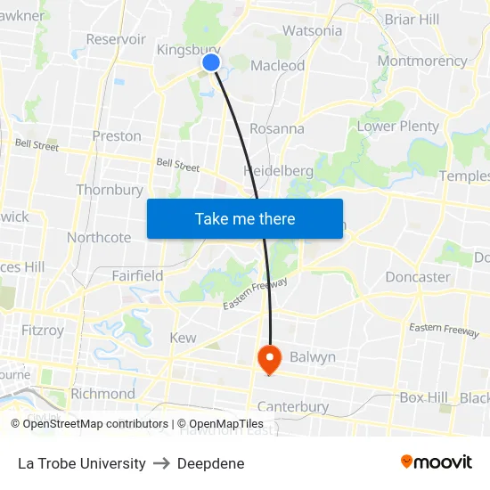 La Trobe University to Deepdene map