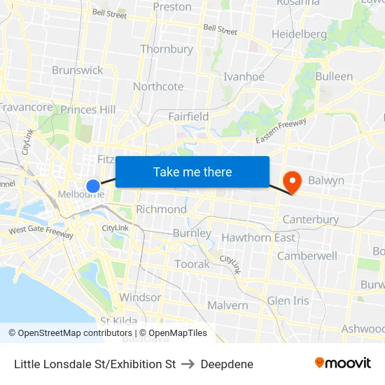 Little Lonsdale St/Exhibition St to Deepdene map