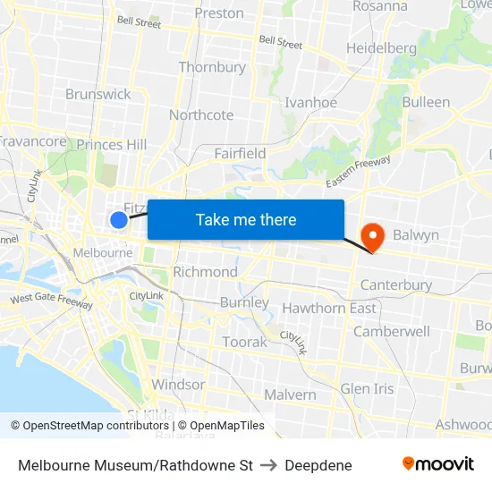 Melbourne Museum/Rathdowne St to Deepdene map
