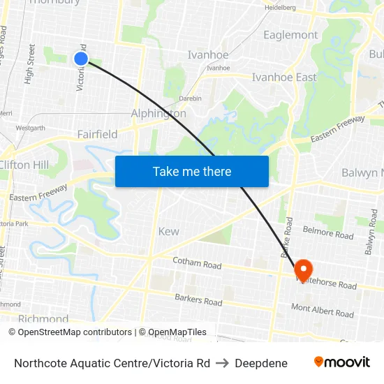 Northcote Aquatic Centre/Victoria Rd to Deepdene map