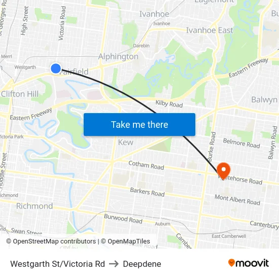 Westgarth St/Victoria Rd to Deepdene map