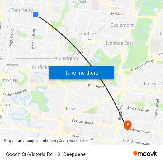 Gooch St/Victoria Rd to Deepdene map