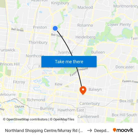 Northland Shopping Centre/Murray Rd to Deepdene map