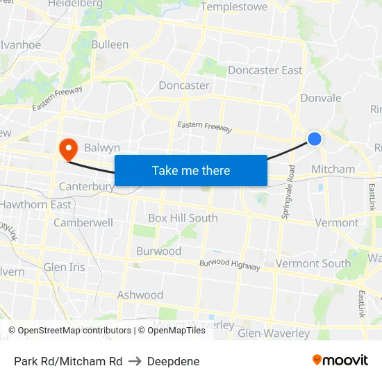 Park Rd/Mitcham Rd to Deepdene map