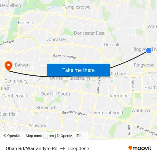 Oban Rd/Warrandyte Rd to Deepdene map