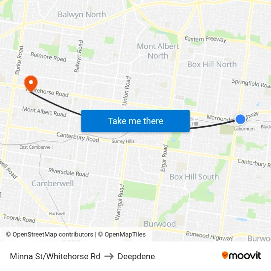 Minna St/Whitehorse Rd to Deepdene map