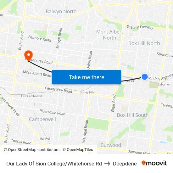 Our Lady Of Sion College/Whitehorse Rd to Deepdene map