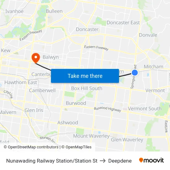 Nunawading Railway Station/Station St to Deepdene map