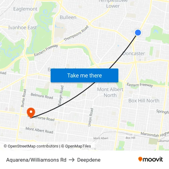 Aquarena/Williamsons Rd to Deepdene map
