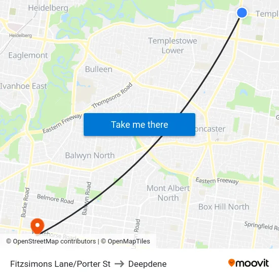 Fitzsimons Lane/Porter St to Deepdene map