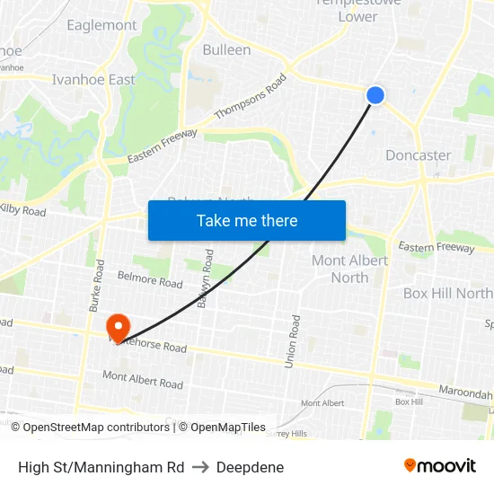 High St/Manningham Rd to Deepdene map