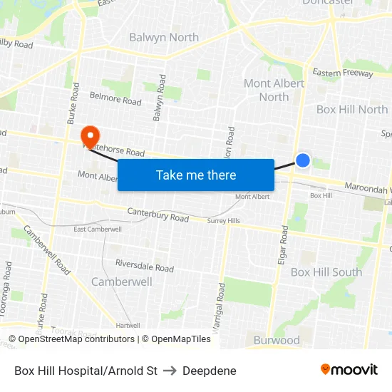 Box Hill Hospital/Arnold St to Deepdene map