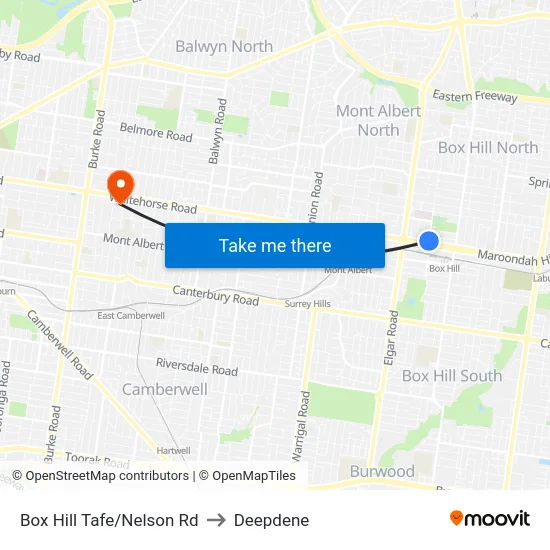 Box Hill Tafe/Nelson Rd to Deepdene map