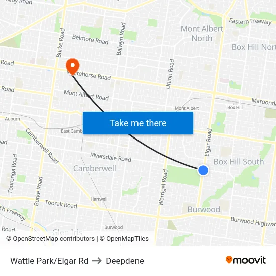 Wattle Park/Elgar Rd to Deepdene map