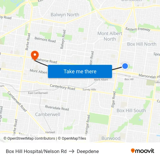 Box Hill Hospital/Nelson Rd to Deepdene map