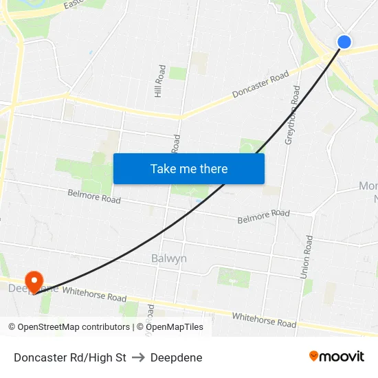 Doncaster Rd/High St to Deepdene map