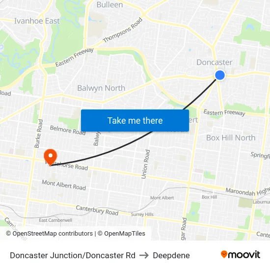 Doncaster Junction/Doncaster Rd to Deepdene map