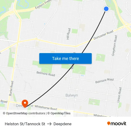 Helston St/Tannock St to Deepdene map