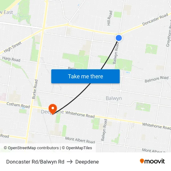 Doncaster Rd/Balwyn Rd to Deepdene map