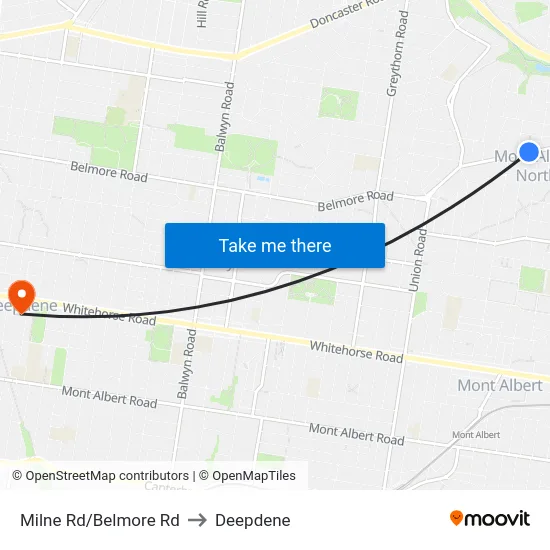 Milne Rd/Belmore Rd to Deepdene map