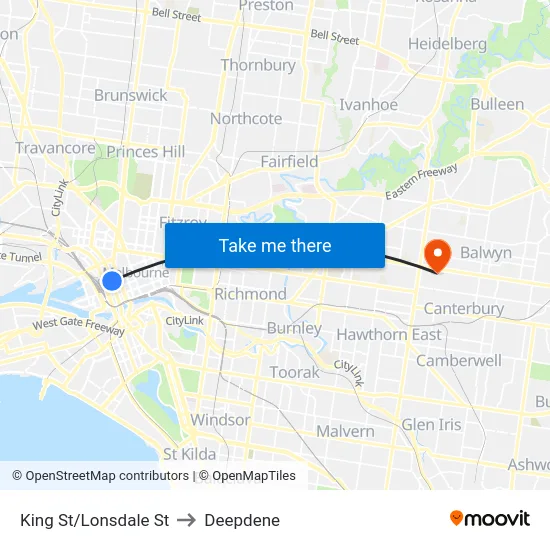 King St/Lonsdale St to Deepdene map