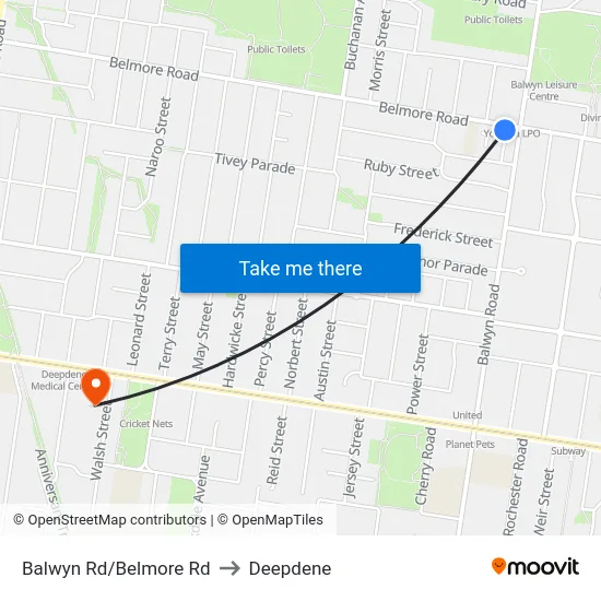 Balwyn Rd/Belmore Rd to Deepdene map