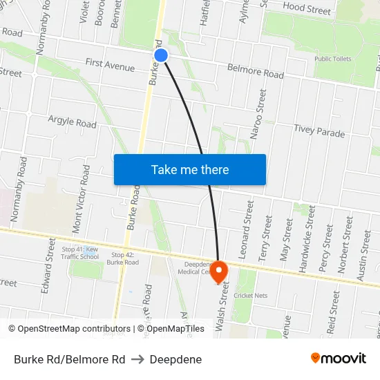 Burke Rd/Belmore Rd to Deepdene map