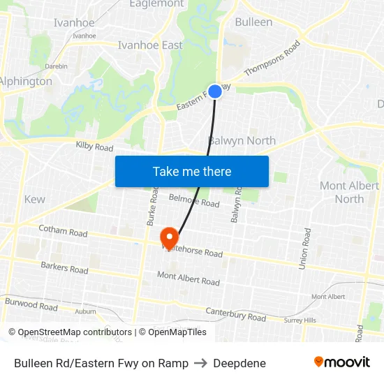 Bulleen Rd/Eastern Fwy on Ramp to Deepdene map