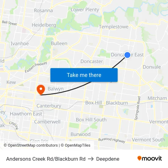Andersons Creek Rd/Blackburn Rd to Deepdene map