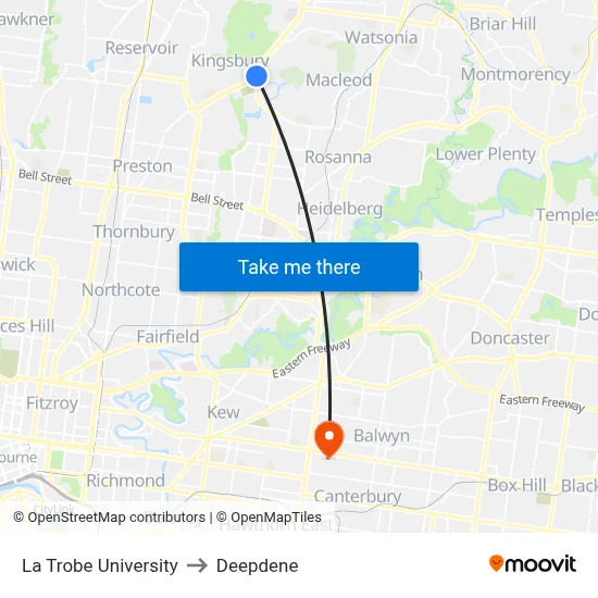 La Trobe University to Deepdene map