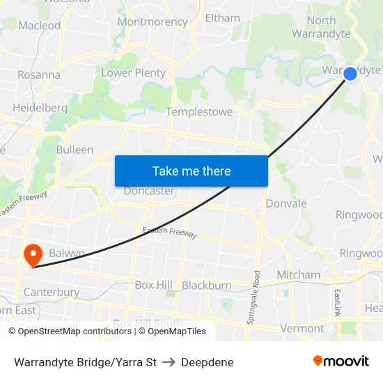 Warrandyte Bridge/Yarra St to Deepdene map