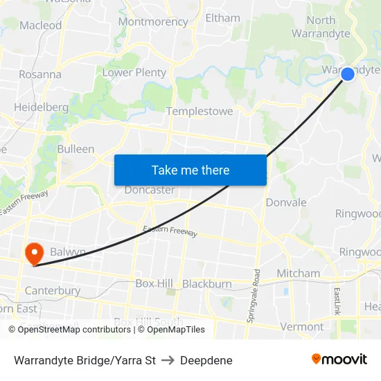 Warrandyte Bridge/Yarra St to Deepdene map