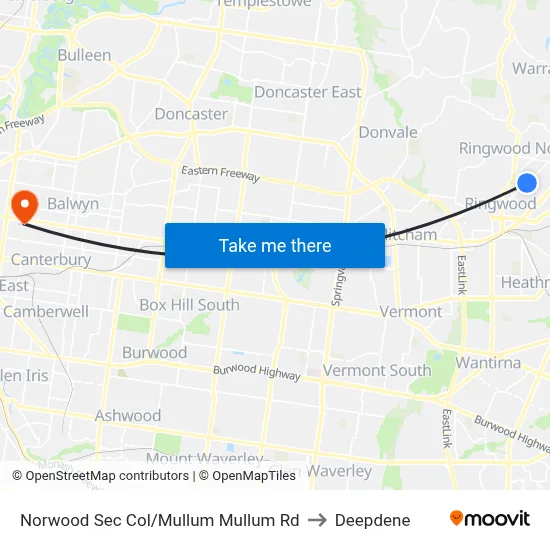 Norwood Sec Col/Mullum Mullum Rd to Deepdene map