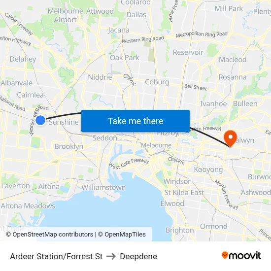 Ardeer Station/Forrest St to Deepdene map