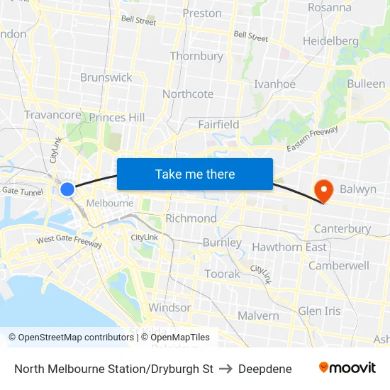 North Melbourne Station/Dryburgh St to Deepdene map